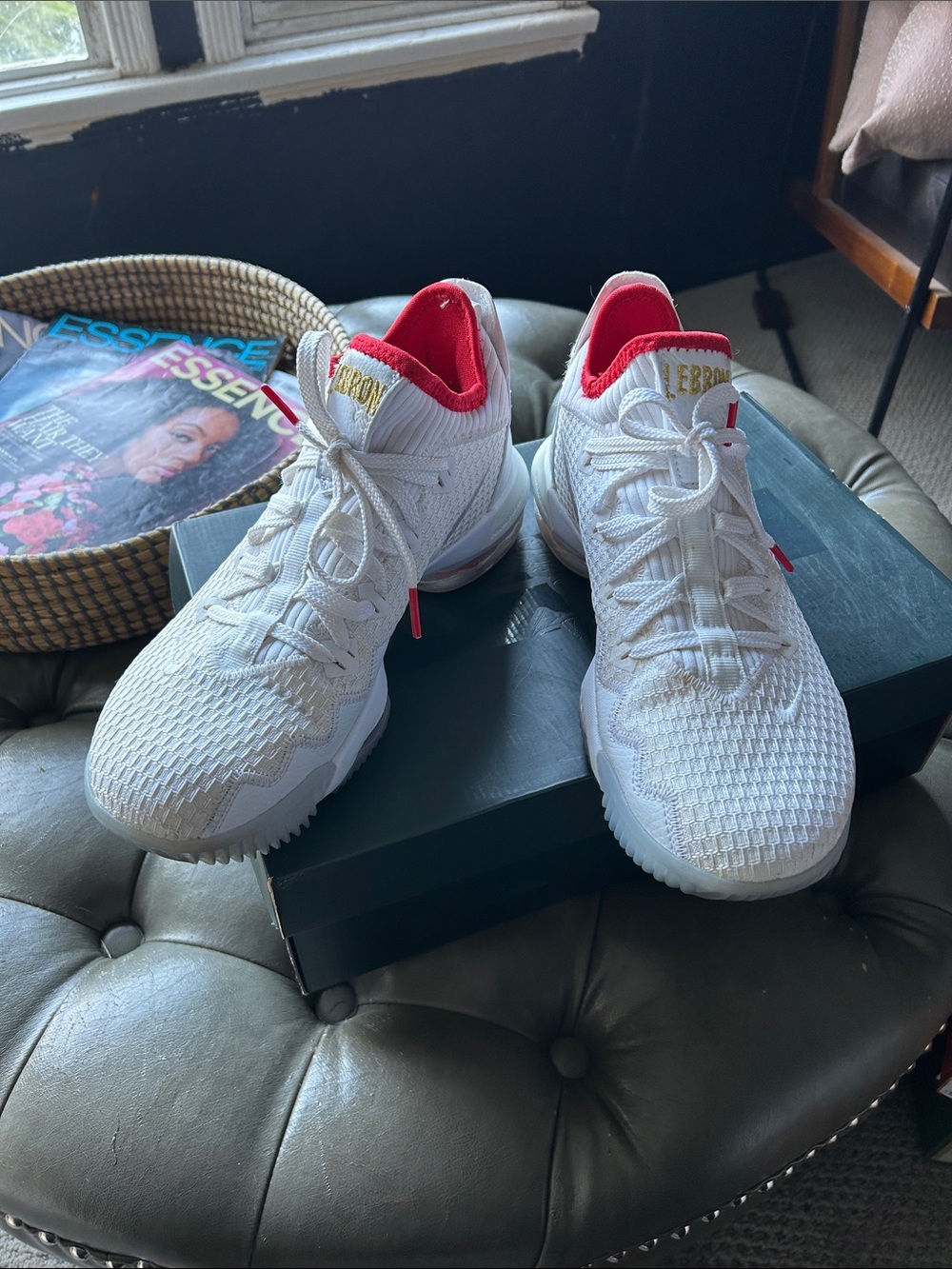 Nike White and Red Basketball Sneakers